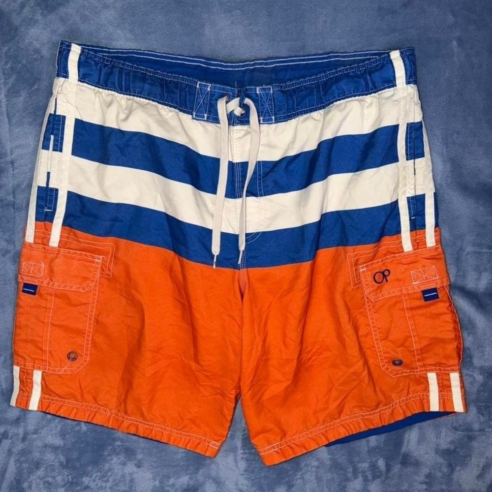 Op Orange and blue striped swim trunks Size L